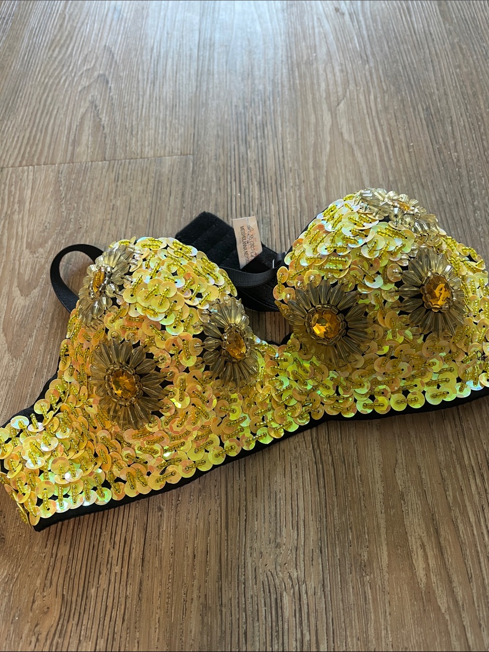 Yellow Sequin Embellished Bra